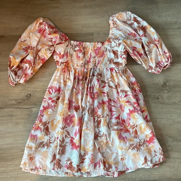Abercrombie & Fitch Ruched Bodice Floral Puff Sleeve Mini Dress sz S - Picture 7 of 8